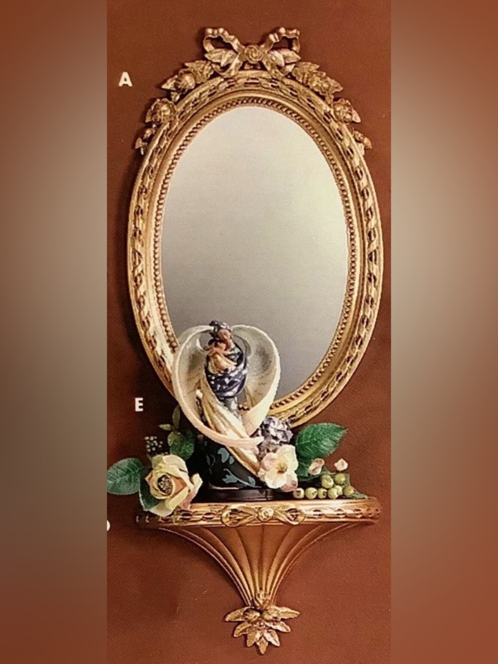 Vintage HOMCO Burwood Products Mirror & Shelf Wall Décor Gold Tone